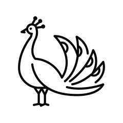 Peacock black line icon for digital and print projects.