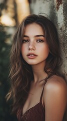 Obraz premium Attractive Young Woman with Freckles Posing Against a Textured Wall