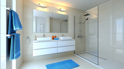 Modern Bathroom Interior Design with Double Vanity and Walk in Shower
