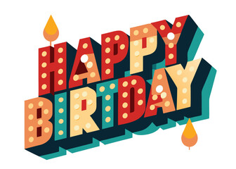 Fototapeta premium Colorful Retro Happy Birthday Typography Graphic with Candles – Fun Party Illustration