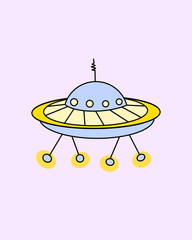 Cute UFO ( Unidentified Flaying Object ) alien space drawing vector illustration for wallpaper background