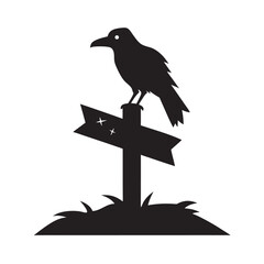Crow Perched On Signpost