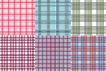 Multicolored vintage autumn plaid 6 pattern set - seamless tartan check fabric design for textile, fashion and digital backgrounds