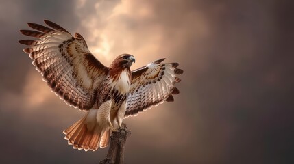 Fototapeta premium hawk landing on perch