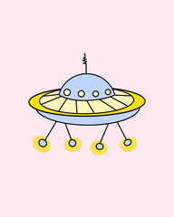 Cute UFO ( Unidentified Flaying Object ) alien space drawing vector illustration for wallpaper background
