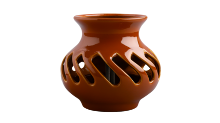 Ceramic candle holder, brown glossy glaze, home decor, cut out transparent