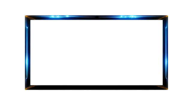 Neon Glowing Rectangular Frame with Light Effects, cut out transparent