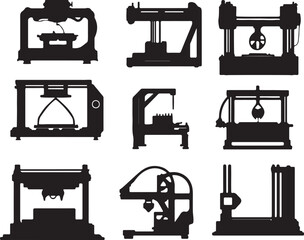 3D Printer Types Silhouette Vector: FDM, SLA, SLS, & More Additive Manufacturing Machine Icons