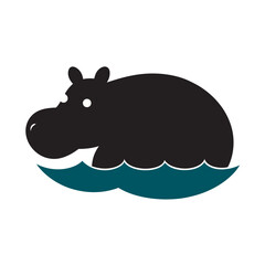 Hippo Wading Water Silhouette