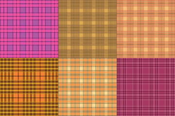 Multicolored vintage autumn plaid 6 pattern set - seamless tartan check fabric design for textile, fashion and digital backgrounds
