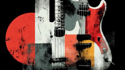 Shapes of indie rock instruments in minimalist design elements