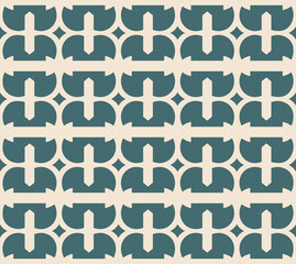 Seamless geometric pattern with abstract shapes in teal and beige