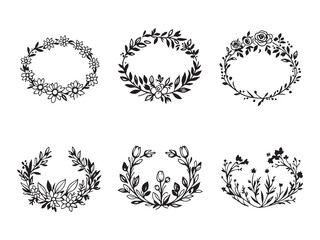 Vintage Floral Crowns Line Art Illustrations