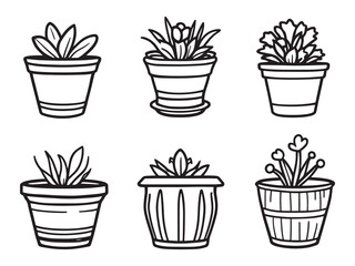 Fototapeta premium Modern Flower Pot Outline Art Collection