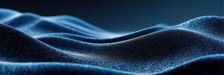 Obraz premium Abstract Metallic Blue Sand Waves with Smooth Texture, Futuristic Landscape Background, Soft Lighting, 3D Render Design, Wide Background