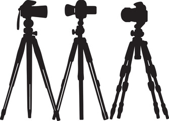 Silhouette of Camera Tripods: Photography Equipment, Studio Gear, Black and White Image