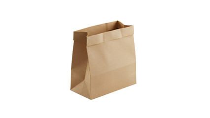 Brown paper bag isolated on transparent background, ideal for grocery shopping, food delivery, or takeaway packaging mockup