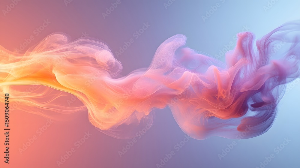 Poster Delicate wisps of color create an ethereal dance, blending from vibrant corals into tranquil blues in an Abstract Theme. A beautiful composition that invites wonder and imagination.