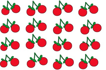 The image displays a repeating pattern of cartoon cherries with red fruits and green stems on a white background.
seamless pattern of cherry fruit 