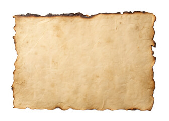 Close up shot of an aged paper with burnt edges isolated on a transparent background	 in a horizontal format