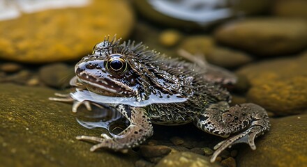 Obraz premium Frog in Water with Rocks
