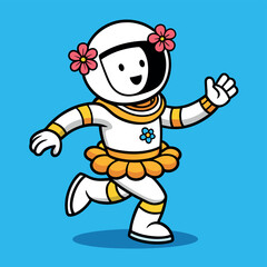 Obraz premium Cute astronaut girl running in space flowers