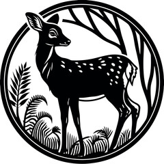 Fototapeta premium Elegant black and white deer in forest circle