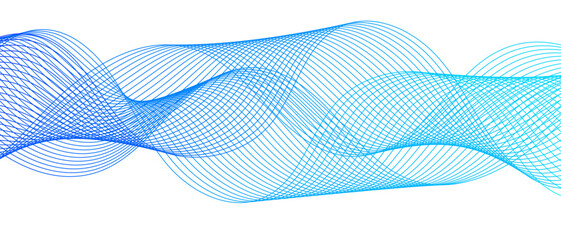 Abstract clean, modern background with smooth, flowing waveforms and fine parallel lines. Wave shapes undulate with deep blue to bright dynamic gradient effect. Sense of depth, rhythm, and motion.