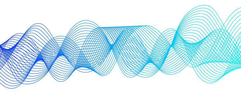 Abstract clean, modern background with smooth, flowing waveforms and fine parallel lines. Wave shapes undulate with deep blue to bright dynamic gradient effect. Sense of depth, rhythm, and motion.