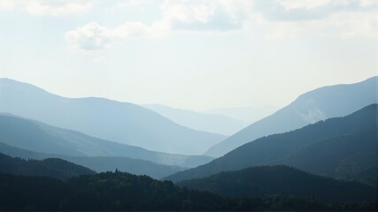  Mountain Landscape with Misty Peaks and Soft Sky