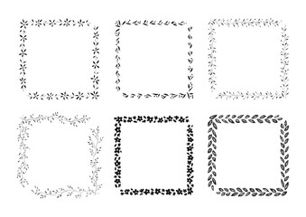 花の四角フレームイラストセット（黒）