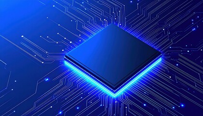 Powerful Microchip Glowing Brightly on Circuit Board Technology Background Digital Innovation Concept Image