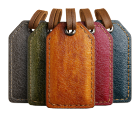 Crafting unique leather tags for gifts artisan workshop product view isolated on transparent background