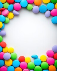 Colorful Round Candy Border Forming Decorative Frame on White Background