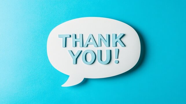 Gratitude, acknowledgment, and appreciation are conveyed in a thank you message for a card and presentation, enhanced by a minimalist abstract design of white cut-out paper set against a blue