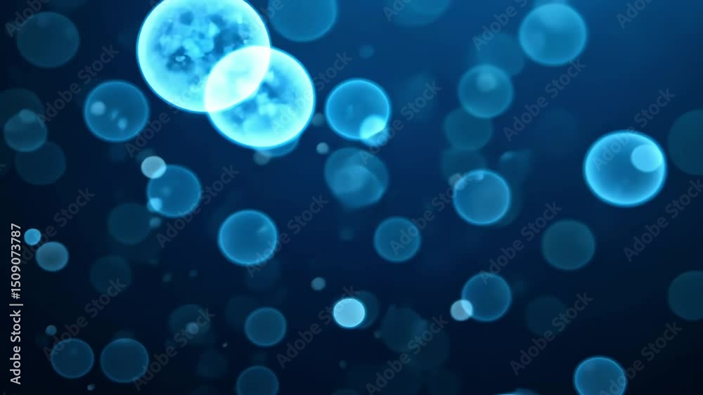 Poster blue bokeh background with soft lights and abstract circular patterns for design projects