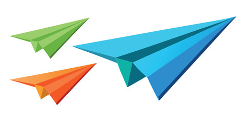 Colorful paper airplanes isolated on white background
