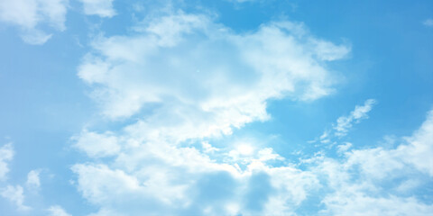 Blue soft sky clouds, light bright sunny, crystal effect background image, a storm canvas, Fresh air weather atmosphere, sunlight, landscape