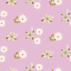 Floral pattern background with meadow flowers. Sage green backdrop and cream daisy bunches.