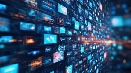 Streaming Data Tunnel Abstract Multimedia Background with Various Channels, Web TV Video Technology.