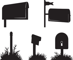 Mailbox Silhouettes: Vector Set of Black & White Rural Mailboxes for Graphic Design & Illustration
