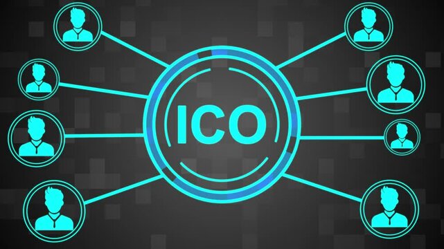 Businessman presses currencies button ICO Initial Coin Offering on virtual digital electronic user interface.