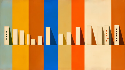 Dominos are lined up in row on table. Ordered Flatness. Illustration