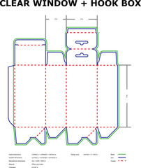 Clear window hook box packaging template design diagram