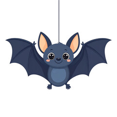 Cute Cartoon Bat Hanging Upside Down with Big Bright Eyes and Grin