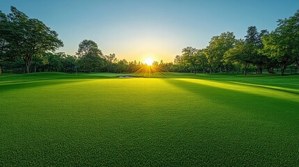 Naklejka premium Lush golf course at sunrise