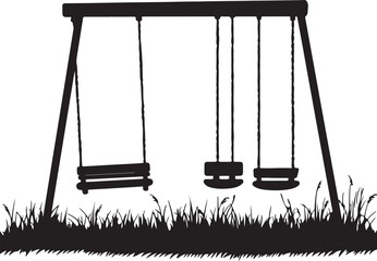 Silhouette of a Playground Swing Set with Three Swings and Grass Illustration