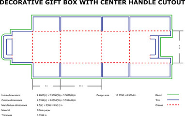 Decorative gift box design template center handle cutout dimensions