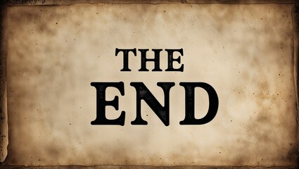 Minimalist “The End” message in black typewriter font displayed on an old textured paper backdrop with subtle noise, capturing the essence of retro film noir closing screens.

