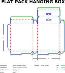 Flat pack hanging box template design dimensions white card stock